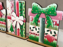 Load image into Gallery viewer, Patchwork Christmas Present Box Standing File SVG, Holiday Gift, Santa, Glowforge, LuckyHeartDesignsCo
