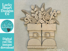 Load image into Gallery viewer, Christmas Santa Boots Foliage Standing File SVG, Floral, Candy Cane, Holly, Greens, Tree, Holiday, Merry, Glowforge, LuckyHeartDesignsCo
