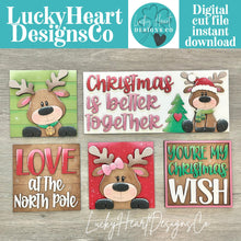Load image into Gallery viewer, Reindeer Love Christmas Interchangeable Leaning Sign File SVG, Glowforge, Rudolph, Santa, Wreath, Lights, Tree, Holiday, LuckyHeartDesignsCo
