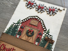 Load image into Gallery viewer, Farm Christmas Holiday Door Sign Interchangeable File, SVG, Barn, Tree, Wreath, Windmill, Lights, Seasonal Home Welcome, glowforge
