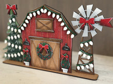 Load image into Gallery viewer, Farm Barn Christmas Standing File SVG, Glowforge, Santa, Windmill, Tree, Lights, Wreath, LuckyHeartDesignsCO
