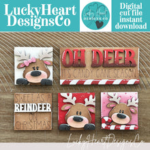 Load image into Gallery viewer, Reindeer Candy Cane MINI Interchangeable Leaning Sign File SVG, Christmas, Santa, Rudolph, Deer, Tiered Tray Glowforge, LuckyHeartDesignsCo
