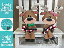 Load image into Gallery viewer, Reindeer Merry Shelf Hanging File SVG, Ledge, Chair, Couch, Christmas, Santa, Rudolph, Hanger, Tiered Tray Glowforge LuckyHeartDesignsCo
