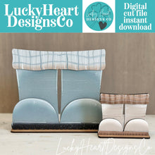Load image into Gallery viewer, Boots Plaid Flower Basket Interchangeable File SVG, TINY, Fall, Home Decor, Christmas, Seasonal, Holiday, Glowforge, LuckyHeartDesignsCo
