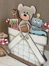 Load image into Gallery viewer, Christmas Toys Flower Basket Interchangeable File SVG, TINY Teddy Football Santa Candy Presents Tiered Tray Glowforge, LuckyHeartDesignsCo

