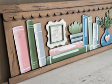 Load image into Gallery viewer, Bookshelf Reading Sign File SVG, Read, School, Story, Librarian, Library,Succulent, Plant, Books Glowforge, LuckyHeartDesignsCo
