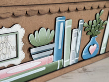 Load image into Gallery viewer, Bookshelf Reading Sign File SVG, Read, School, Story, Librarian, Library,Succulent, Plant, Books Glowforge, LuckyHeartDesignsCo
