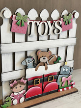 Load image into Gallery viewer, Santa Boots Toys Holiday Door Sign Interchangeable File, SVG, Christmas, Robot, Presents Bear Football Doll Seasonal Home Welcome, glowforge
