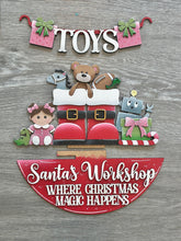 Load image into Gallery viewer, Santa Boots Toys Holiday Door Sign Interchangeable File, SVG, Christmas, Robot, Presents Bear Football Doll Seasonal Home Welcome, glowforge
