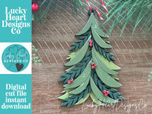Load image into Gallery viewer, Foliage Christmas Tree Ornament File SVG, Glowforge Holiday, Mistletoe, Farmhouse, Wood, LuckyHeartDesignsCo

