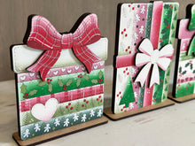 Load image into Gallery viewer, Patchwork Christmas Present Box Standing File SVG, Holiday Gift, Santa, Glowforge, LuckyHeartDesignsCo

