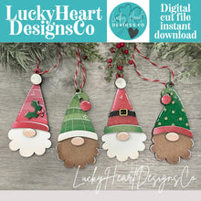 Load image into Gallery viewer, Gnome Head Christmas Ornament File SVG, Holiday, Fun, Santa, Rudolph, Reindeer, Gnomie Glowforge, LuckyHeartDesignsCo

