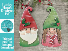 Load image into Gallery viewer, Gnome Pair Christmas Ornament File SVG, Holiday, Fun, Santa, Rudolph, Reindeer, Gnomie Glowforge, LuckyHeartDesignsCo
