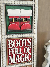Load image into Gallery viewer, Santa Boots Interchangeable Leaning Sign File SVG, Glowforge Christmas, Tiered Tray, Candy Cane, Reindeer, Presents, LuckyHeartDesignsCO
