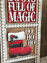 Load image into Gallery viewer, Santa Boots Interchangeable Leaning Sign File SVG, Glowforge Christmas, Tiered Tray, Candy Cane, Reindeer, Presents, LuckyHeartDesignsCO
