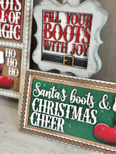Load image into Gallery viewer, Santa Boots Interchangeable Leaning Sign File SVG, Glowforge Christmas, Tiered Tray, Candy Cane, Reindeer, Presents, LuckyHeartDesignsCO
