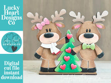 Load image into Gallery viewer, Reindeer Couple Christmas Standing Sign File SVG, Santa, Love, Tree, Candy Cane, Present Rudolph, Centerpiece glowforge LuckyHeartDesignsCo
