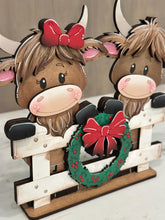 Load image into Gallery viewer, Happy Highland Christmas Fence Standing File SVG, Elf, Couple, Cow, Holiday, Tree, Wreath, Farm, Tiered Tray Glowforge, LuckyHeartDesignsCo
