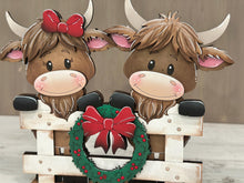 Load image into Gallery viewer, Happy Highland Christmas Fence Standing File SVG, Elf, Couple, Cow, Holiday, Tree, Wreath, Farm, Tiered Tray Glowforge, LuckyHeartDesignsCo
