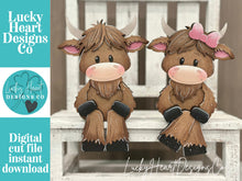 Load image into Gallery viewer, Happy Highland Couple Shelf Hanging File SVG, Ledge, Cow, Farm, Hanger, Tiered Tray Glowforge LuckyHeartDesignsCo
