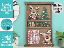 Load image into Gallery viewer, Reindeer Candy Cane Wall Collage Shelf Holder Interchangeable Sign File Glowforge, Santa, Rudolph Christmas Standing, LuckyHeartDesignsCo
