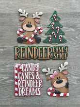 Load image into Gallery viewer, Reindeer Candy Cane Wall Collage Shelf Holder Interchangeable Sign File Glowforge, Santa, Rudolph Christmas Standing, LuckyHeartDesignsCo

