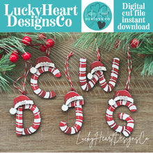 Load image into Gallery viewer, Candy Cane Alphabet Christmas Ornament File SVG, Letters, Stocking Tag, Craft, Kids, Santa, Glowforge, LuckyHeartDesignsCo
