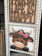 Load image into Gallery viewer, Happy Highland Interchangeable Leaning Sign File SVG, Fall Farm, Cow, Farm, Flower, Flower, Tiered Tray Glowforge, LuckyHeartDesignsCo
