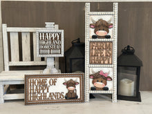 Load image into Gallery viewer, Happy Highland Interchangeable Leaning Sign File SVG, Fall Farm, Cow, Farm, Flower, Flower, Tiered Tray Glowforge, LuckyHeartDesignsCo
