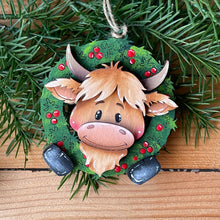 Load image into Gallery viewer, Happy Highland Christmas Ornament File SVG, Glowforge, Cow, Cowbell, Farm, LuckyHeartDesignsCo
