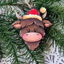 Load image into Gallery viewer, Happy Highland Christmas Ornament File SVG, Glowforge, Cow, Cowbell, Farm, LuckyHeartDesignsCo
