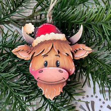 Load image into Gallery viewer, Happy Highland Christmas Ornament File SVG, Glowforge, Cow, Cowbell, Farm, LuckyHeartDesignsCo
