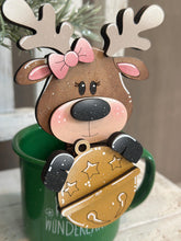 Load image into Gallery viewer, Reindeer Merry Christmas Mug Hugger File SVG, Glowforge Tiered Tray, Tray Decor, Holiday, Topper, LuckyHeartDesignsCo

