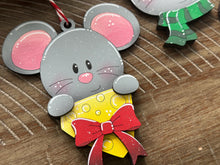 Load image into Gallery viewer, Mouse Merry Christmas Ornament File SVG, File SVG, Cheese, Bow, Wreath, Santa, Tree, Glowforge, Grandparents, LuckyHeartDesignsCo
