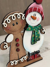 Load image into Gallery viewer, Gingerbread Snowman Christmas Standing File SVG, Santa, Winter,, Snowmen, Friends, Rudolph, Centerpiece glowforge LuckyHeartDesignsCo
