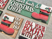 Load image into Gallery viewer, Santa Boots Interchangeable Leaning Sign File SVG, Glowforge Christmas, Tiered Tray, Candy Cane, Reindeer, Presents, LuckyHeartDesignsCO
