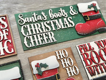 Load image into Gallery viewer, Santa Boots Interchangeable Leaning Sign File SVG, Glowforge Christmas, Tiered Tray, Candy Cane, Reindeer, Presents, LuckyHeartDesignsCO
