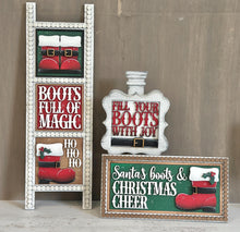 Load image into Gallery viewer, Santa Boots Interchangeable Leaning Sign File SVG, Glowforge Christmas, Tiered Tray, Candy Cane, Reindeer, Presents, LuckyHeartDesignsCO
