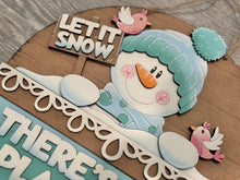 Load image into Gallery viewer, Snowman Holiday Door Sign Interchangeable File, SVG, Christmas, Winter, Snowmen, Bird, Cardinal, Seasonal Home Welcome, glowforge
