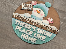 Load image into Gallery viewer, Snowman Holiday Door Sign Interchangeable File, SVG, Christmas, Winter, Snowmen, Bird, Cardinal, Seasonal Home Welcome, glowforge
