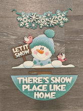 Load image into Gallery viewer, Snowman Holiday Door Sign Interchangeable File, SVG, Christmas, Winter, Snowmen, Bird, Cardinal, Seasonal Home Welcome, glowforge
