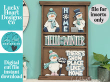Load image into Gallery viewer, Winter Snowman Wall Collage Shelf Holder Interchangeable Sign File Glowforge, Snowmen, Frosty, Let It Snow, Standing, LuckyHeartDesignsCo
