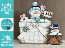 Load image into Gallery viewer, Snowman Let It Snow Winter For The Flower Basket Interchangeable File SVG, TINY, Frosty, Snowmen Tiered Tray, Glowforge, LuckyHeartDesignsCo
