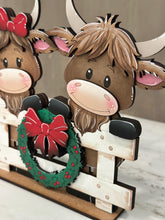 Load image into Gallery viewer, Happy Highland Christmas Fence Standing File SVG, Elf, Couple, Cow, Holiday, Tree, Wreath, Farm, Tiered Tray Glowforge, LuckyHeartDesignsCo
