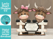 Load image into Gallery viewer, Happy Highland Fence Standing File SVG, Couple, Cow, Farm, Tiered Tray Glowforge, LuckyHeartDesignsCo
