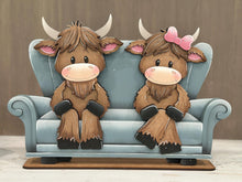 Load image into Gallery viewer, Happy Highland Couple Shelf Hanging File SVG, Ledge, Cow, Farm, Hanger, Tiered Tray Glowforge LuckyHeartDesignsCo
