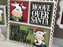 Load image into Gallery viewer, Dairy Cow Christmas Interchangeable Leaning Sign File SVG, Farm Tree, Glowforge, Santa, LuckyHeartDesignsCO
