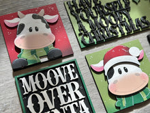 Load image into Gallery viewer, Dairy Cow Christmas Interchangeable Leaning Sign File SVG, Farm Tree, Glowforge, Santa, LuckyHeartDesignsCO
