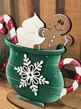 Load image into Gallery viewer, Hot Cocoa Candy Cane Standing Mug File SVG, Glowforge Laser file, Chocolate, Gingerbread Man, Winter Christmas, LuckyHeartDesignsCo
