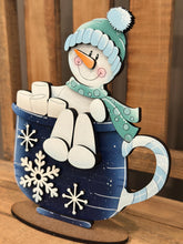 Load image into Gallery viewer, Hot Cocoa Snowman Standing Mug File SVG, Glowforge Laser file, Marshmallow, Chocolate, Candy Cane, Winter Christmas, LuckyHeartDesignsCo
